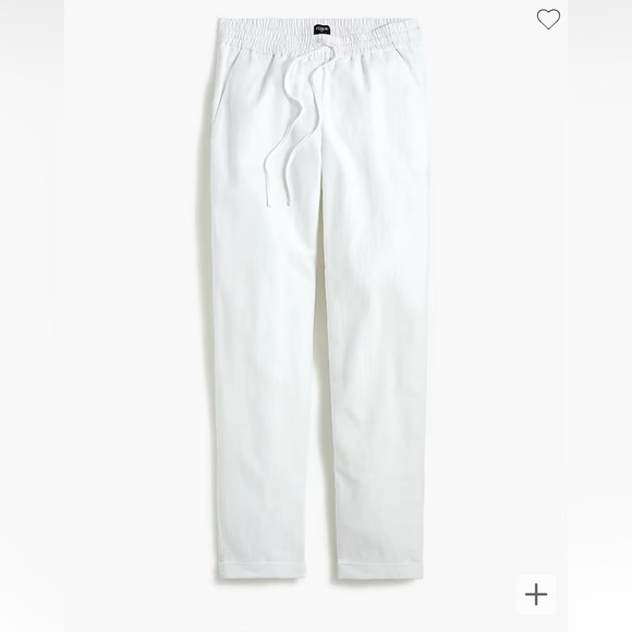 J. Crew Women's White Linen-Cotton Blend Drawstring Straight Leg Pants - Picture 1 of 5